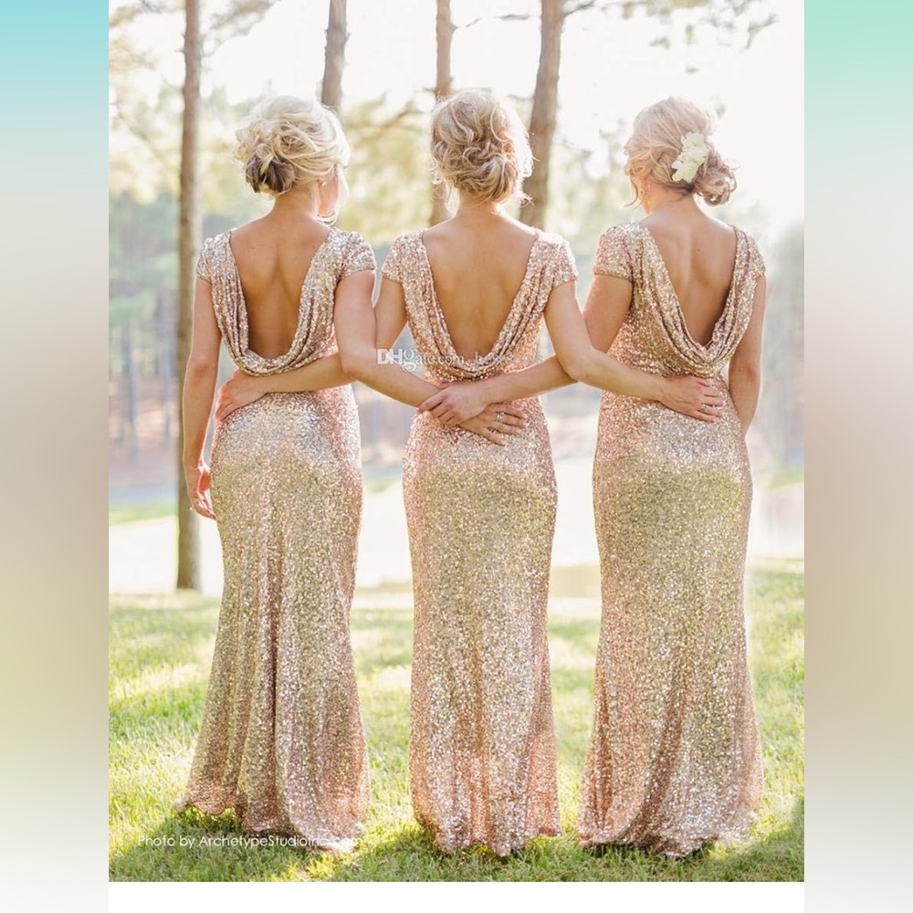 MisShow Women Sparkly Rose Gold Long Sequins Bridesmaid Dress size XL